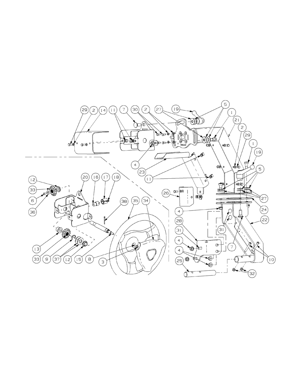 Steering Assembly Diagram and Parts List for S7237-KW 53AI8DU8050-37HP Cub Cadet Lawn Tractor
